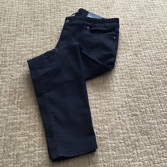 White House Black Market Denim - NEW WHBM Petite Black Distressed Skinny Jeans